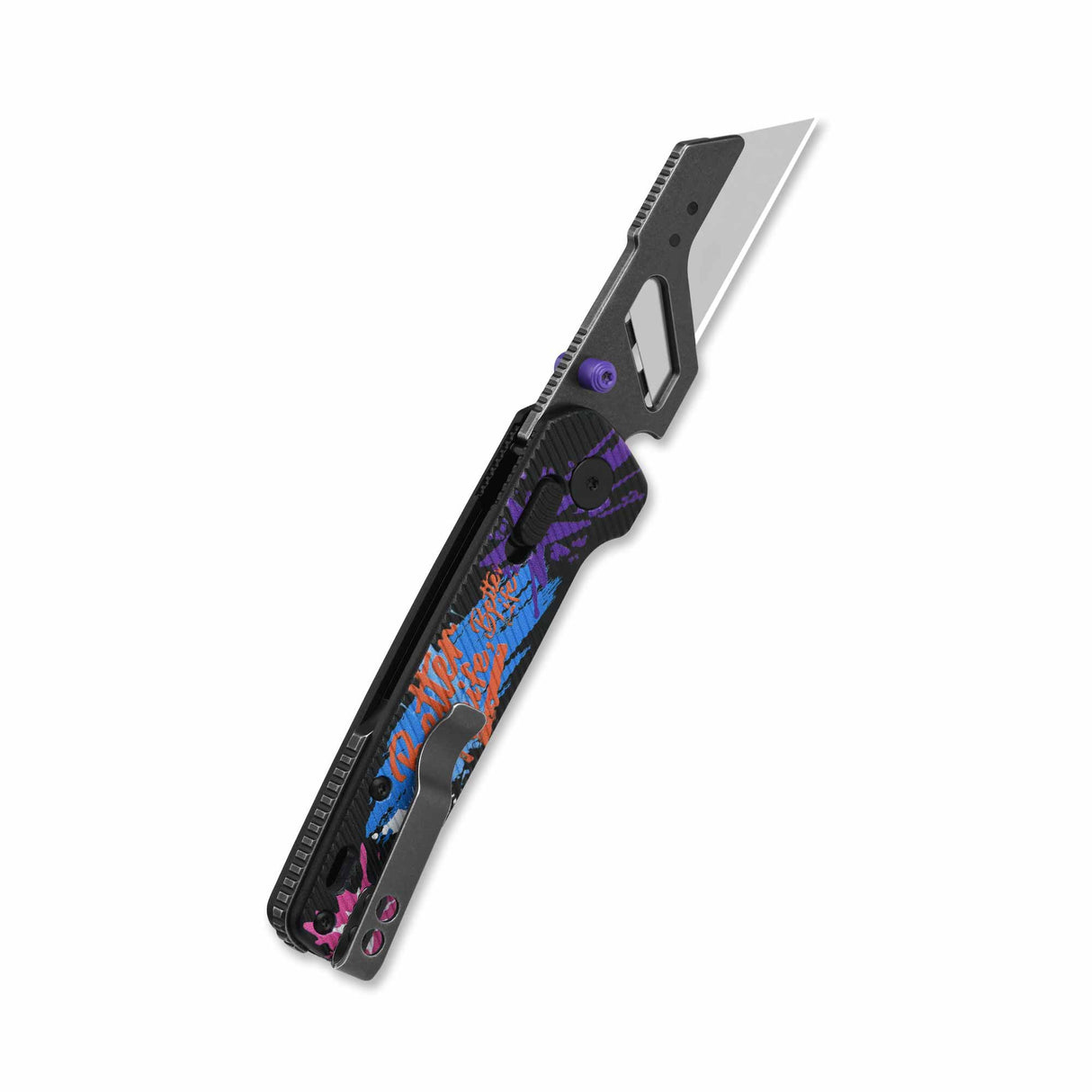 QSP Penguin Workmate Glyde Lock Utility Knife Stainless Steel Blade Black FRN Handle-Graffiti Edition