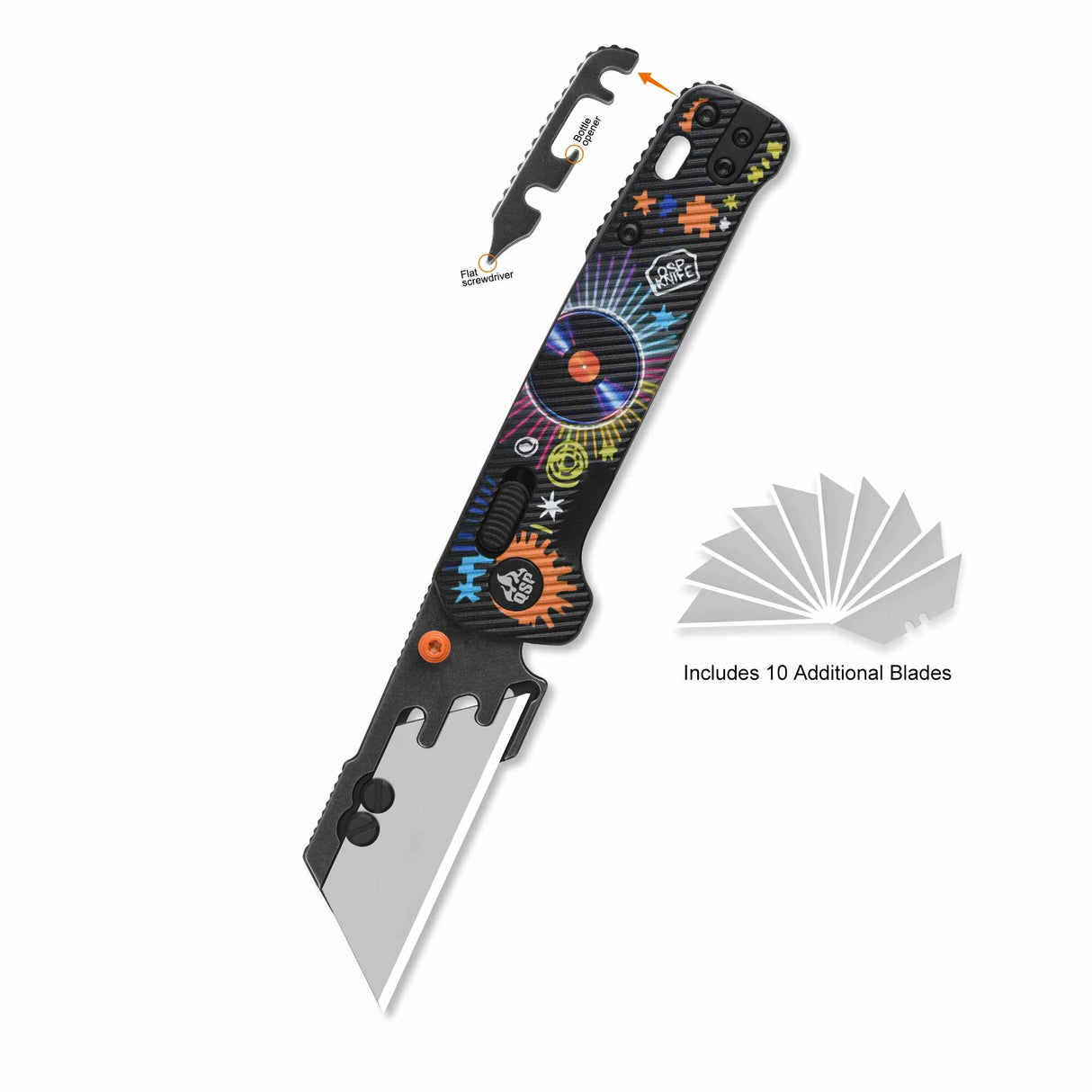 QSP Penguin Workmate Glyde Lock Utility Knife Stainless Steel Blade Black FRN Handle-Record Edition