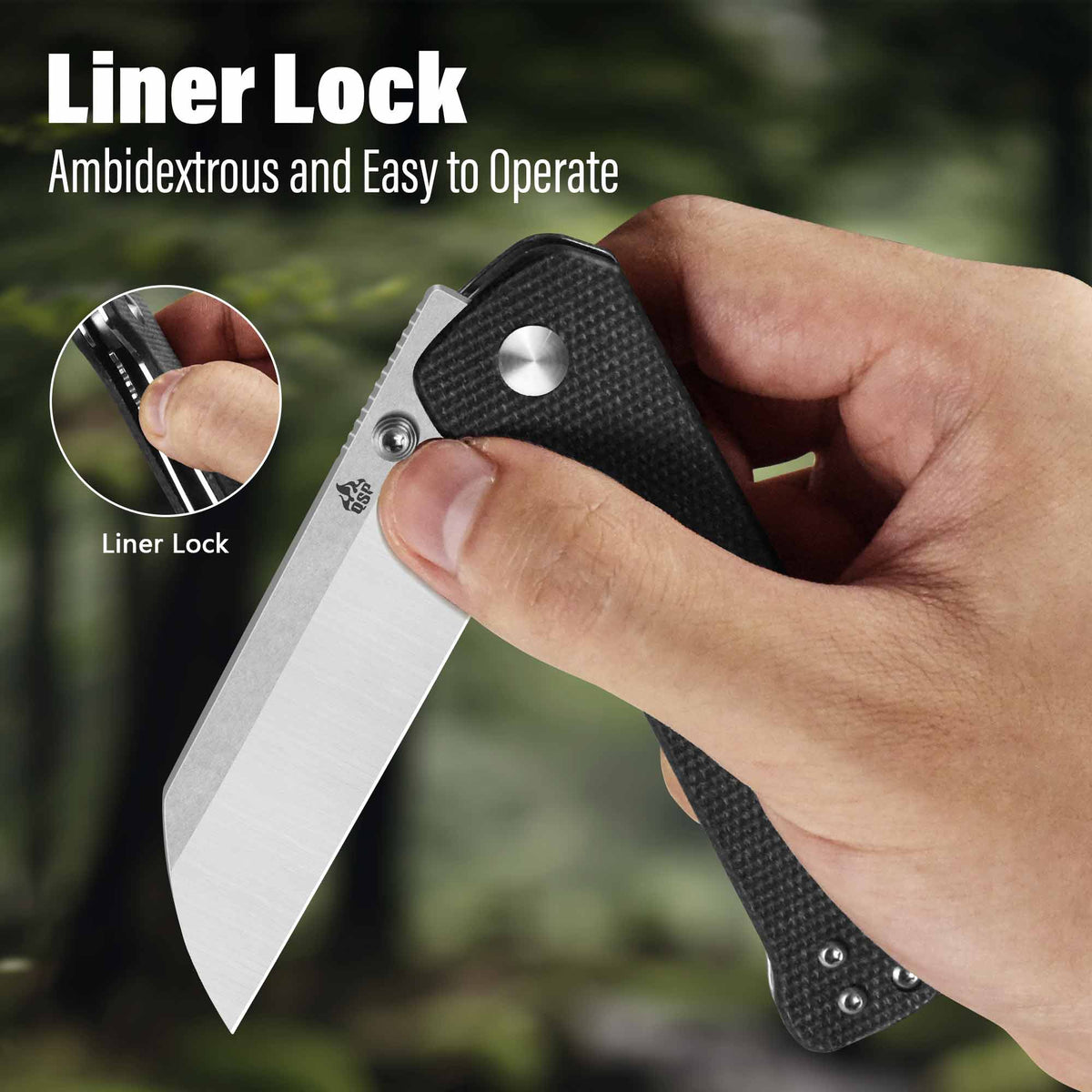 QSP Penguin V2 Liner Lock Pocket Knife D2 blade Dark Brown Micarta handle