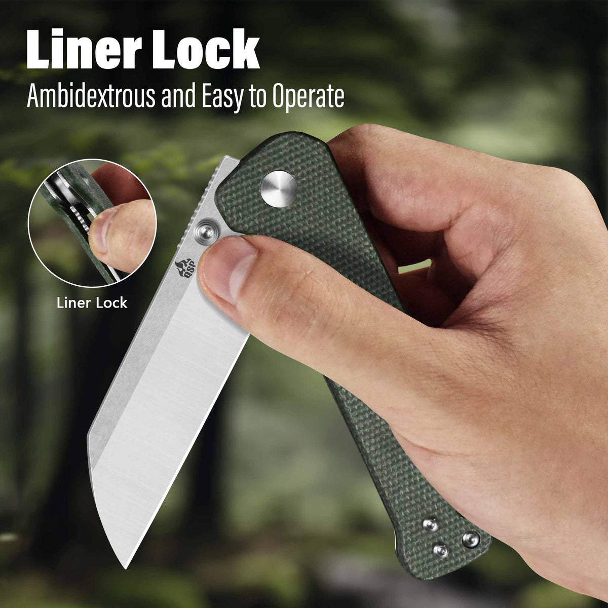 QSP Penguin V2 Liner Lock Pocket Knife D2 blade Green Micarta handle