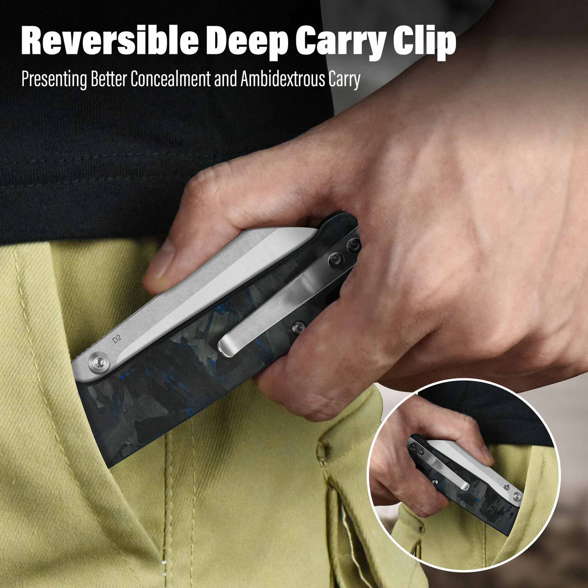 QSP Penguin V2 Liner Lock Pocket Knife D2 blade Blue Shredded CF overlay G10 handle
