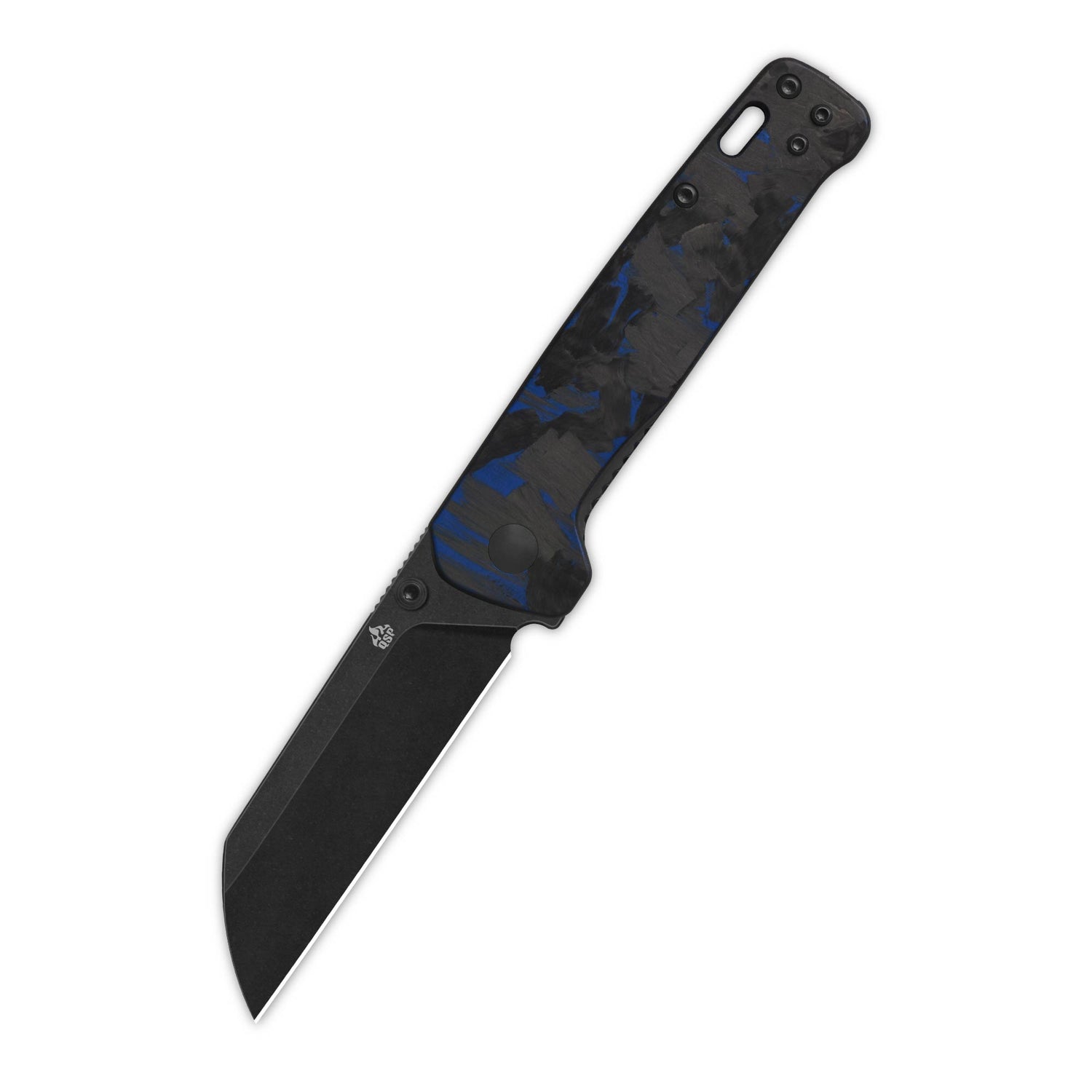 QSP Penguin V2 Liner Lock Pocket Knife D2 blade Blue Shredded CF overlay G10 handle