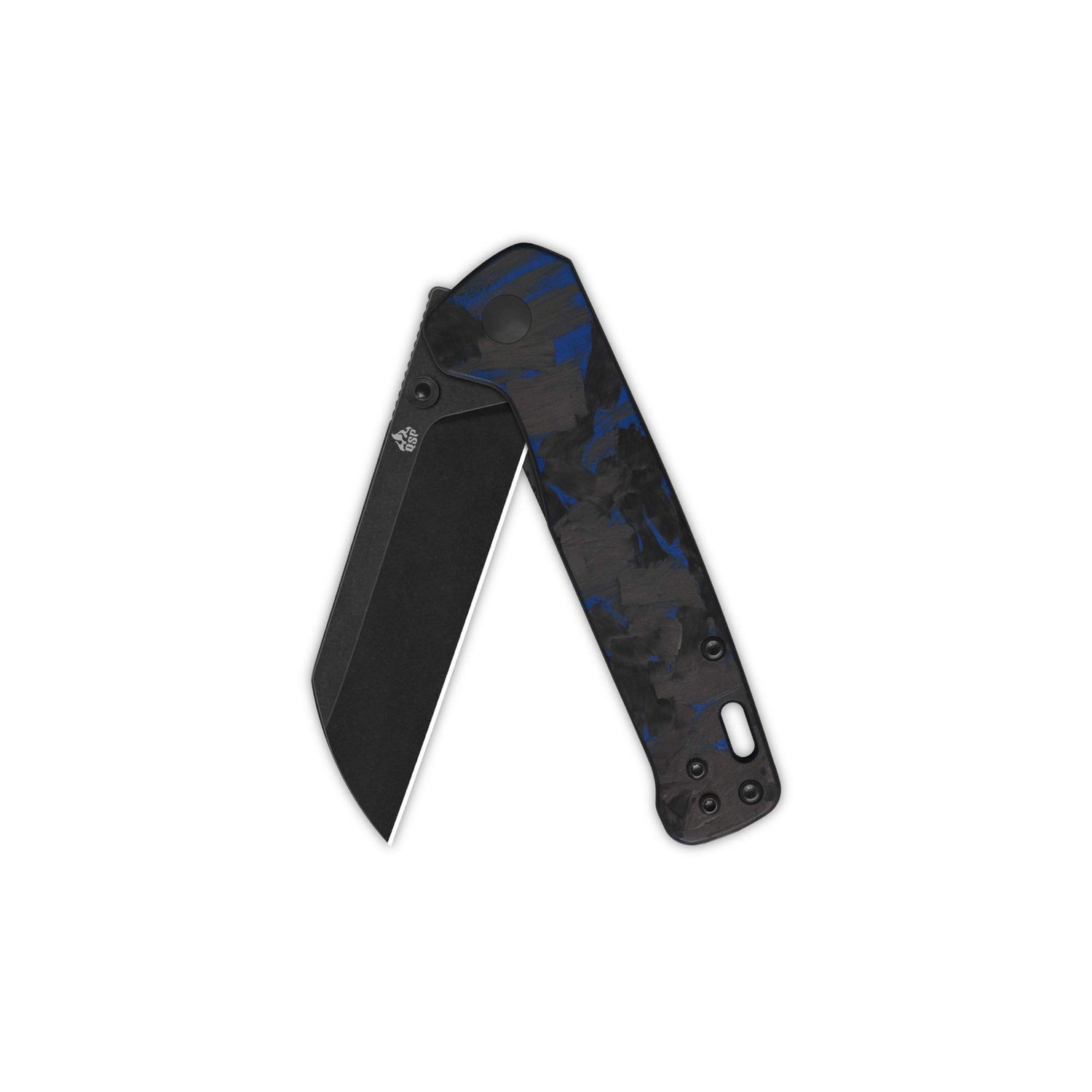 QSP Penguin V2 Liner Lock Pocket Knife D2 blade Blue Shredded CF overlay G10 handle