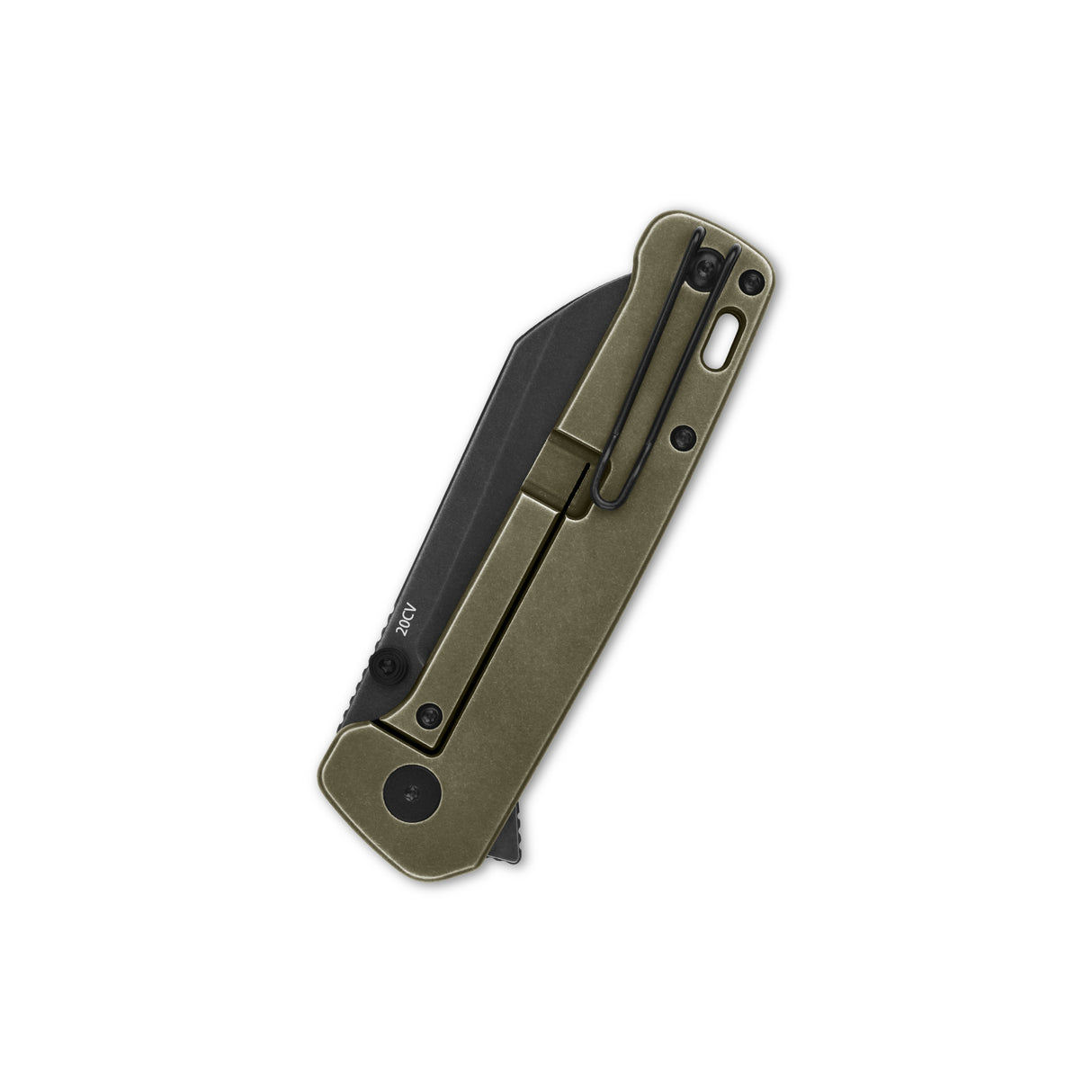 QSP Penguin Plus pocket knife closed, featuring olive green handle and black blade