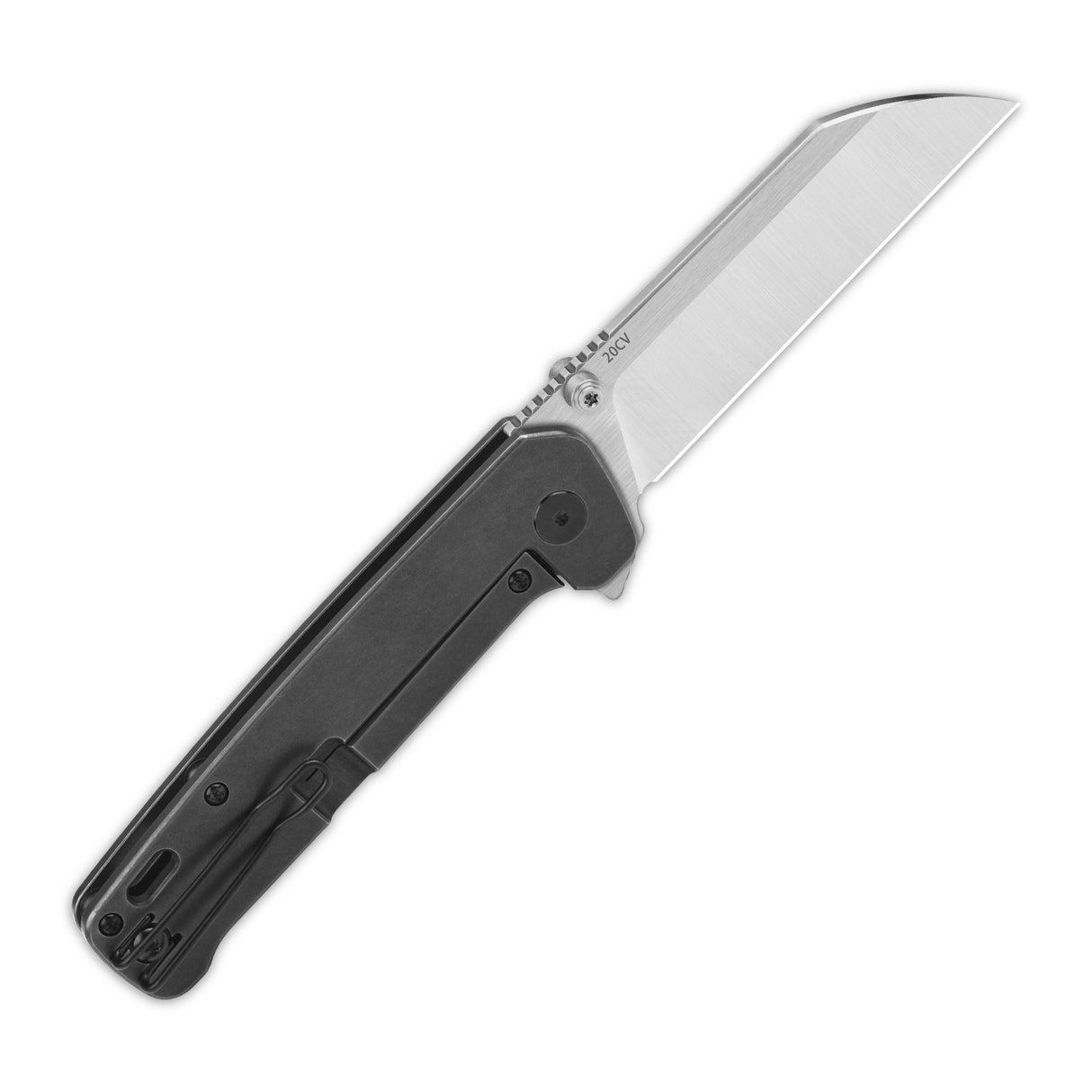 QSP Penguin Plus pocket knife featuring sleek black titanium handle and sheepsfoot blade.