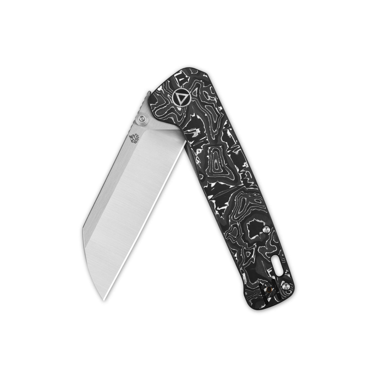 QSP Penguin Plus pocket knife with black marbled handle and 20CV sheepsfoot blade