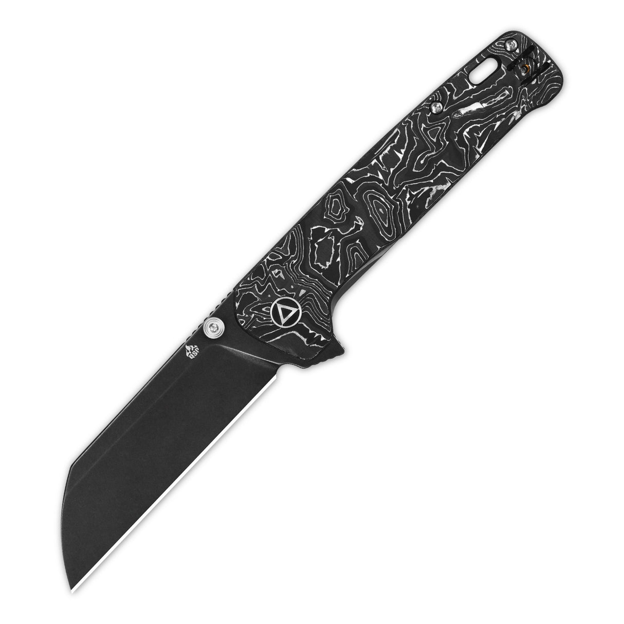 QSP Penguin Plus pocket knife featuring a black and white marbled handle with 20CV blade.