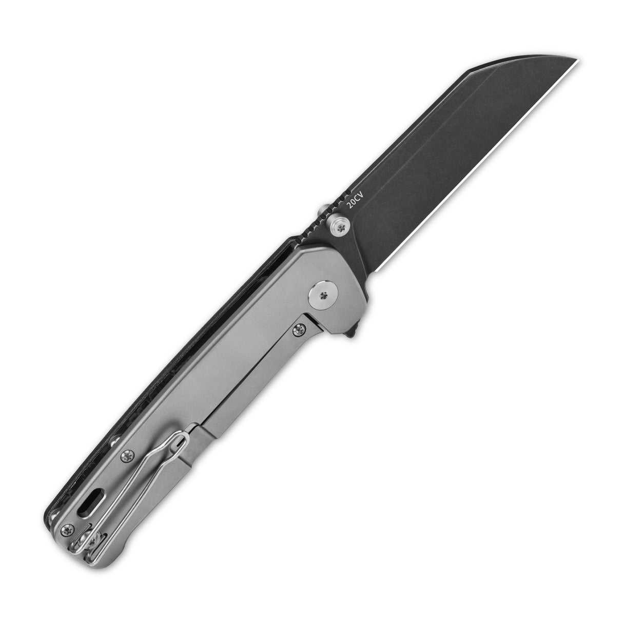 QSP Penguin Plus pocket knife with titanium handle and 20CV sheepsfoot blade.
