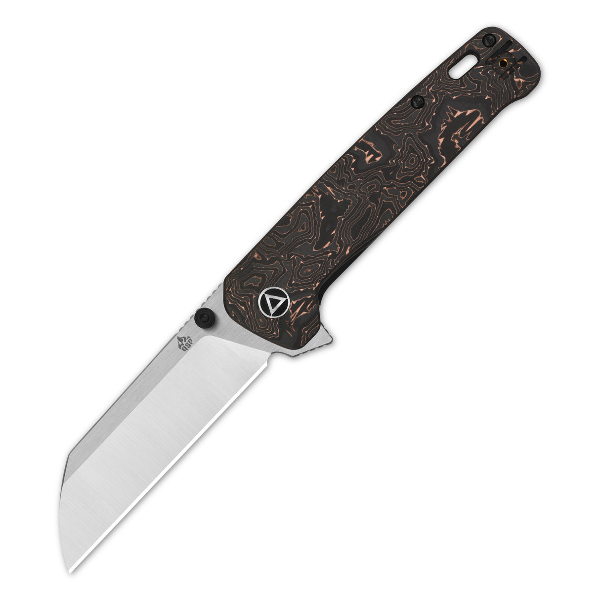 QSP Penguin Plus pocket knife with copper foil carbon fiber handle and 20CV blade.