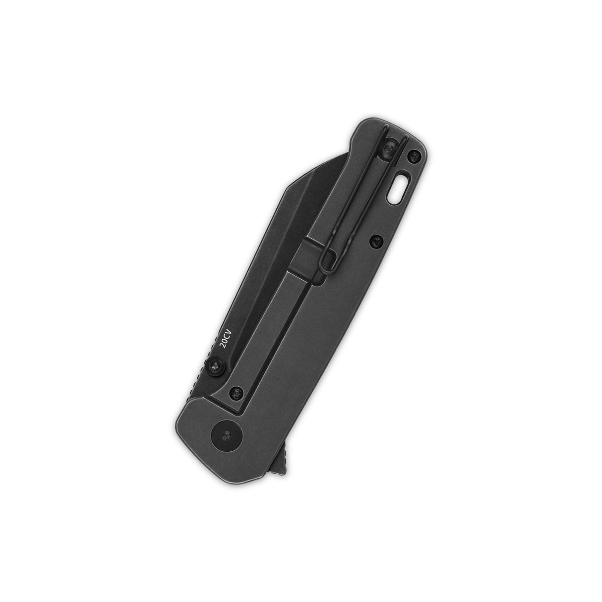 Closed QSP Penguin Plus pocket knife featuring titanium and carbon fiber handle.