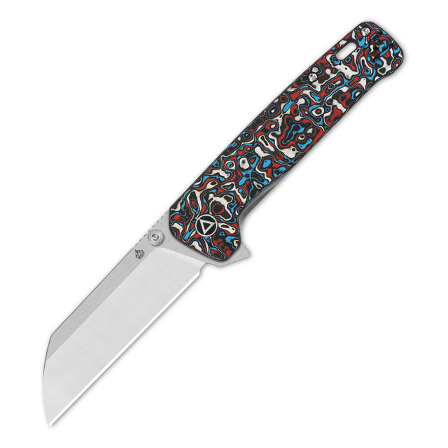 QSP Penguin Plus pocket knife with red, blue camo handle and sheepsfoot blade