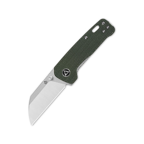 Green Micarta handle on QSP Penguin Mini pocket knife with polished sheepsfoot blade.