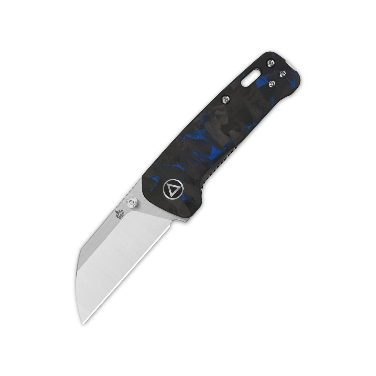 QSP Penguin Mini pocket knife with black and blue G10 handle and sheepsfoot blade