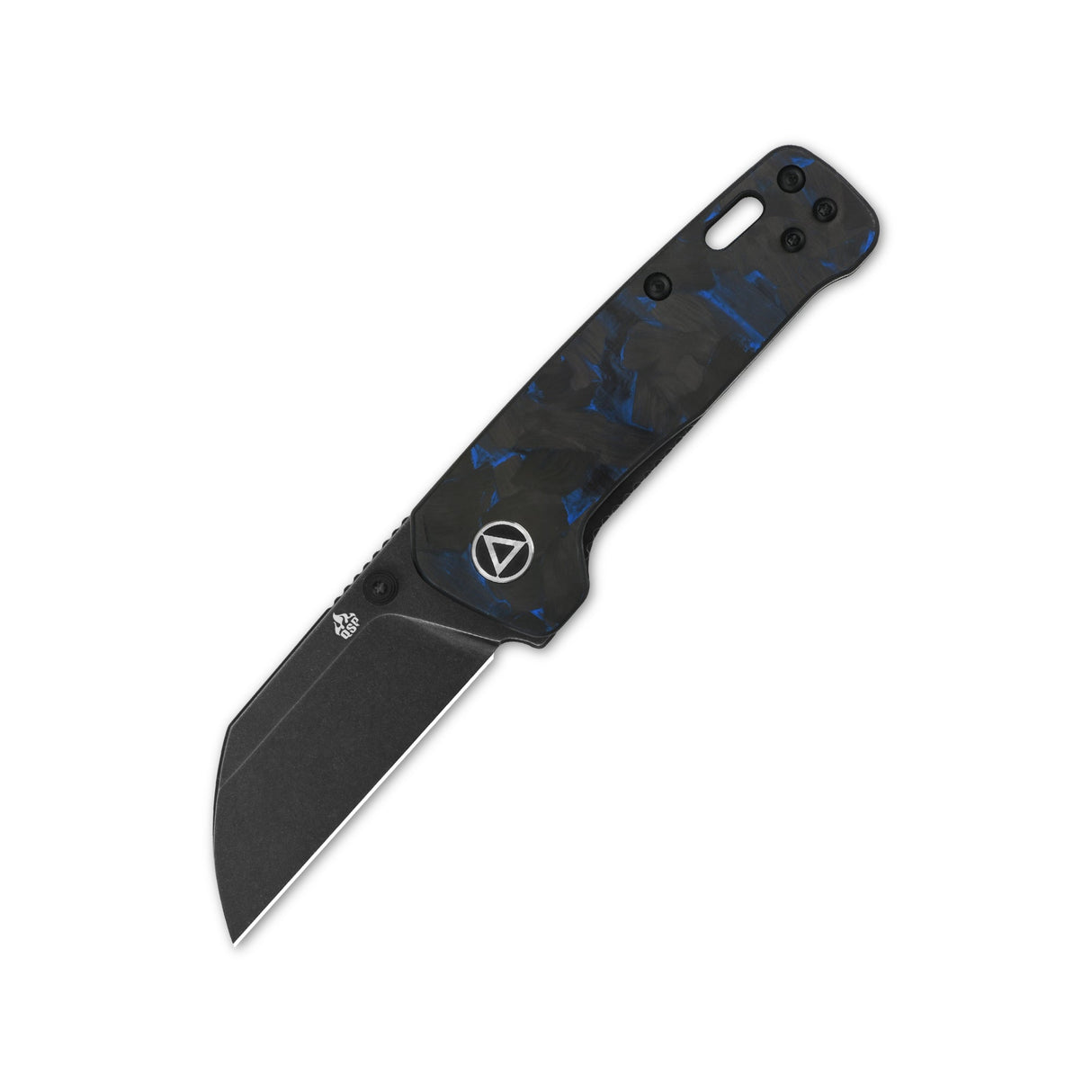 QSP Penguin Mini pocket knife with black blade and blue-black G10 handle design.