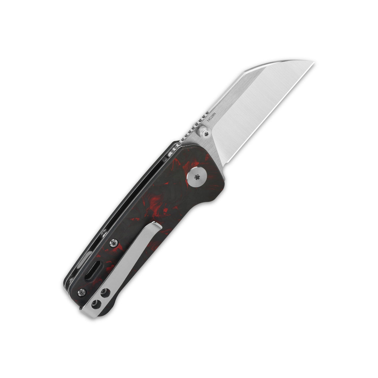 QSP Penguin Mini pocket knife with 14C28N sheepsfoot blade and red-black handle