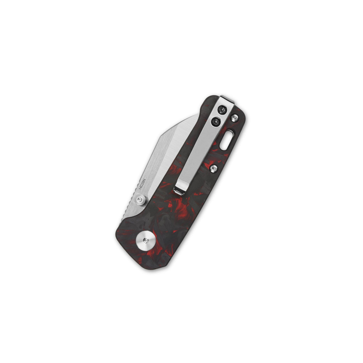 QSP Penguin Mini pocket knife with red carbon fiber G10 handle and liner lock
