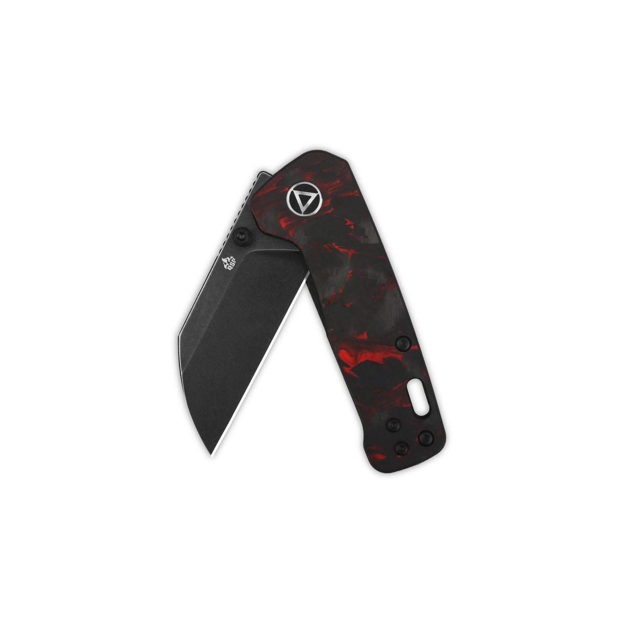QSP Penguin Mini pocket knife with black blade and red-black G10 overlay handle