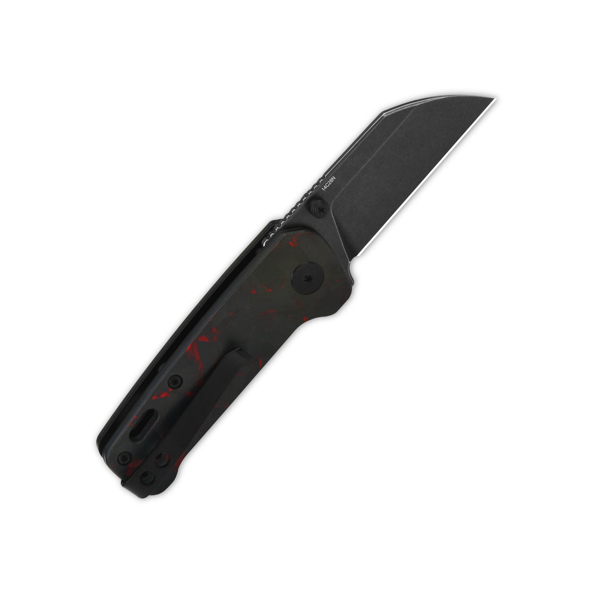 QSP Penguin Mini pocket knife with black 14C28N sheepsfoot blade and G10 handle.