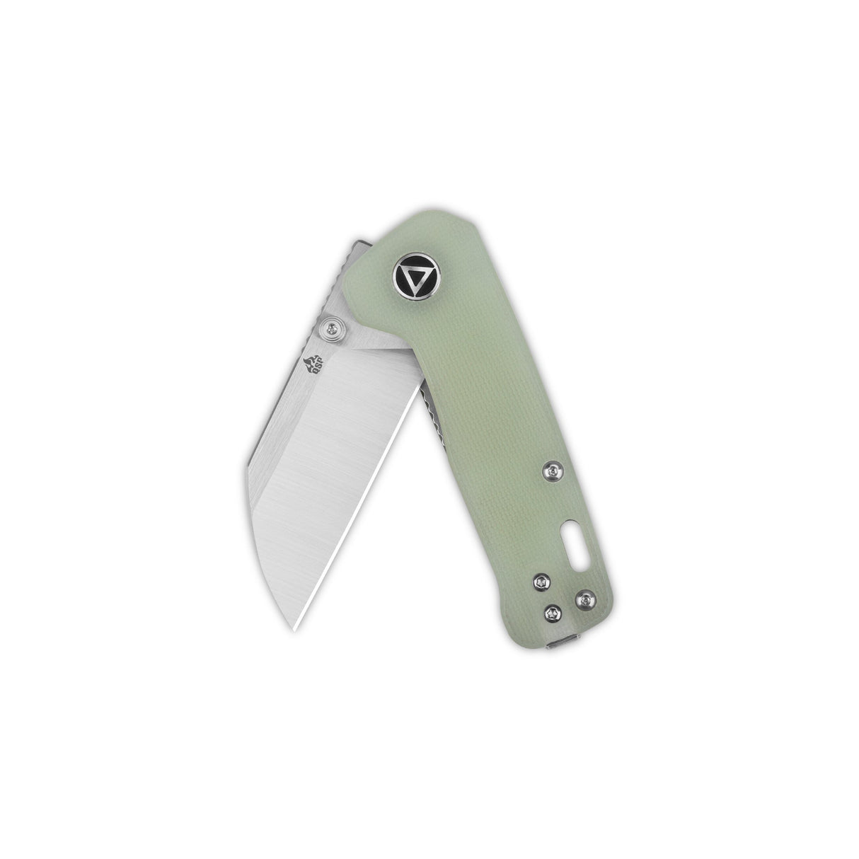 QSP Penguin Mini pocket knife with jade G10 handle and 14C28N blade in folded position