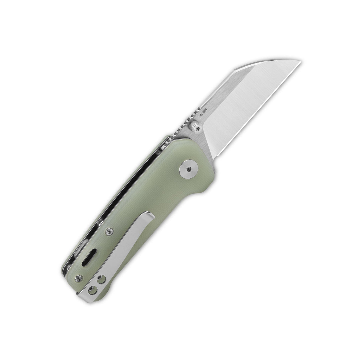 QSP Penguin Mini pocket knife with jade G10 handle and sheepsfoot 14C28N blade