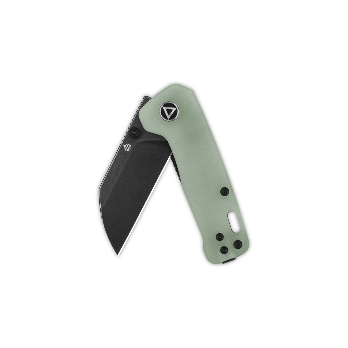 QSP Penguin Mini pocket knife with jade G10 handle and black 14C28N sheepsfoot blade.