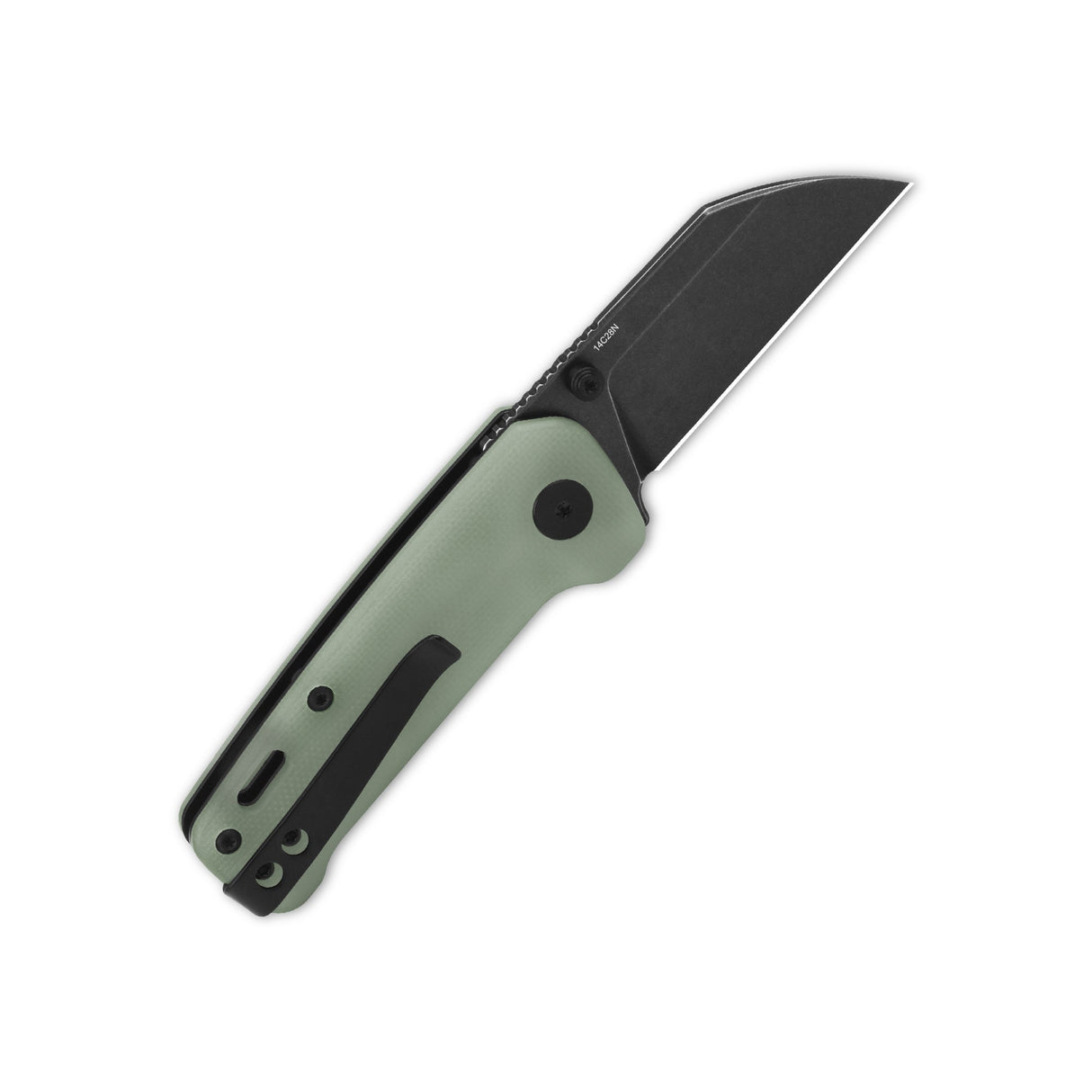 QSP Penguin Mini pocket knife with jade G10 handle and black sheepsfoot blade