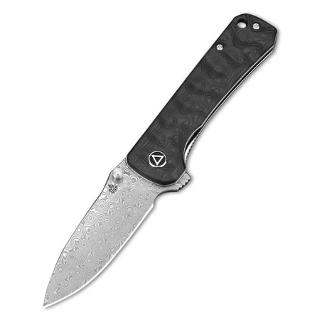 QSP Hawk pocket knife with Laminated Damascus blade and carbon fiber handle