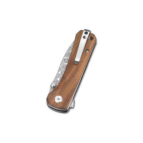 QSP Hawk Liner Lock Pocket Knife Laminated Damascus/S35VN Blade with Verawood Handles