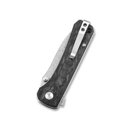 QSP Hawk Liner Lock Pocket Knife Laminated Damascus/S35VN Blade with Shredded Carbon Fiber Handles