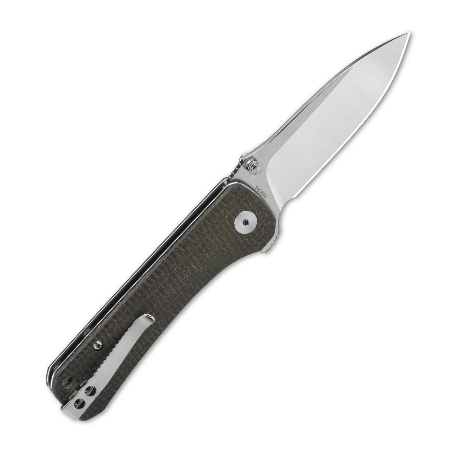 QSP Hawk pocket knife with 14C28N blade and green micarta handle