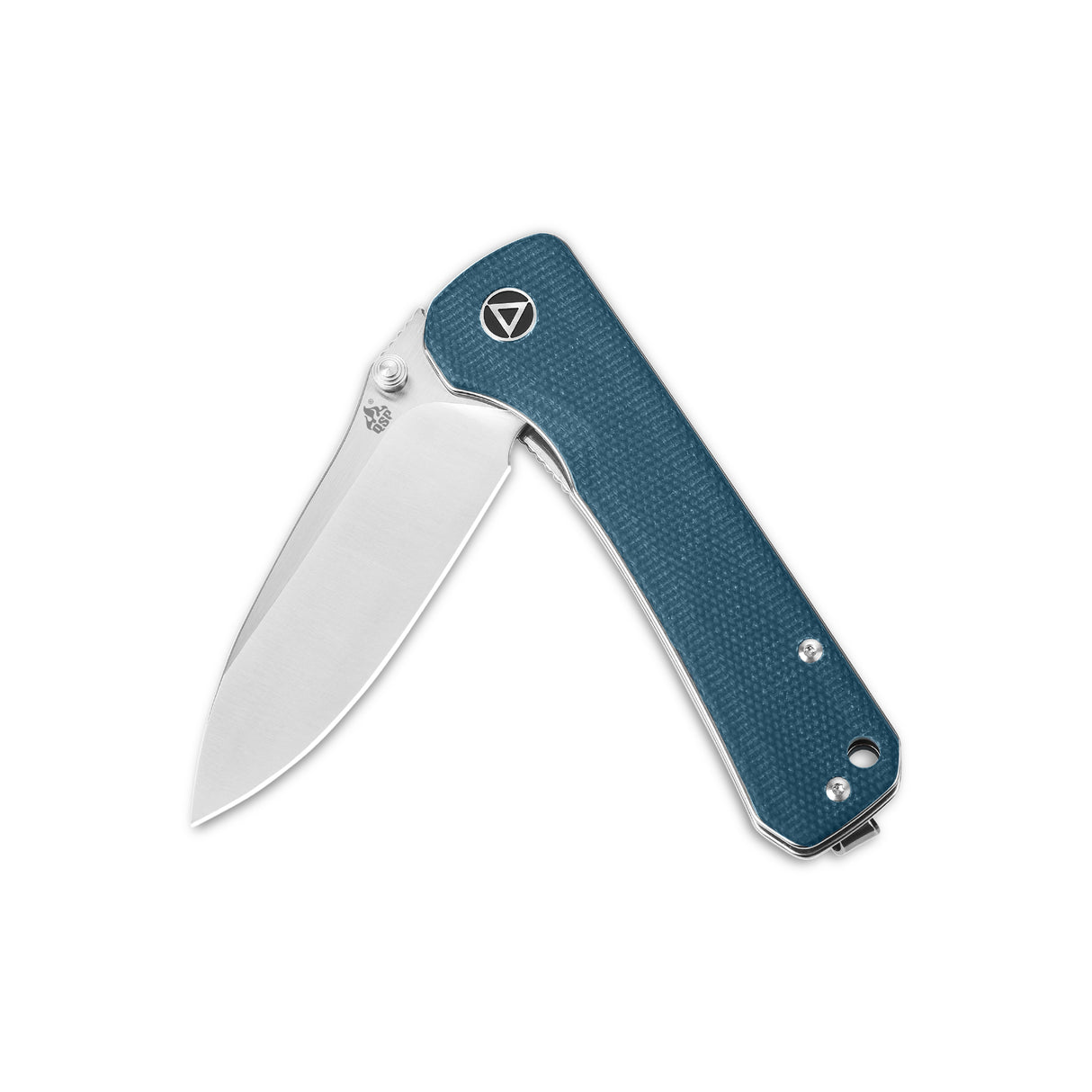 QSP Hawk pocket knife with 14C28N blade and textured blue micarta handle