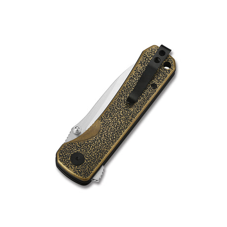 QSP Hawk pocket knife features brass handle and 14C28N drop point blade