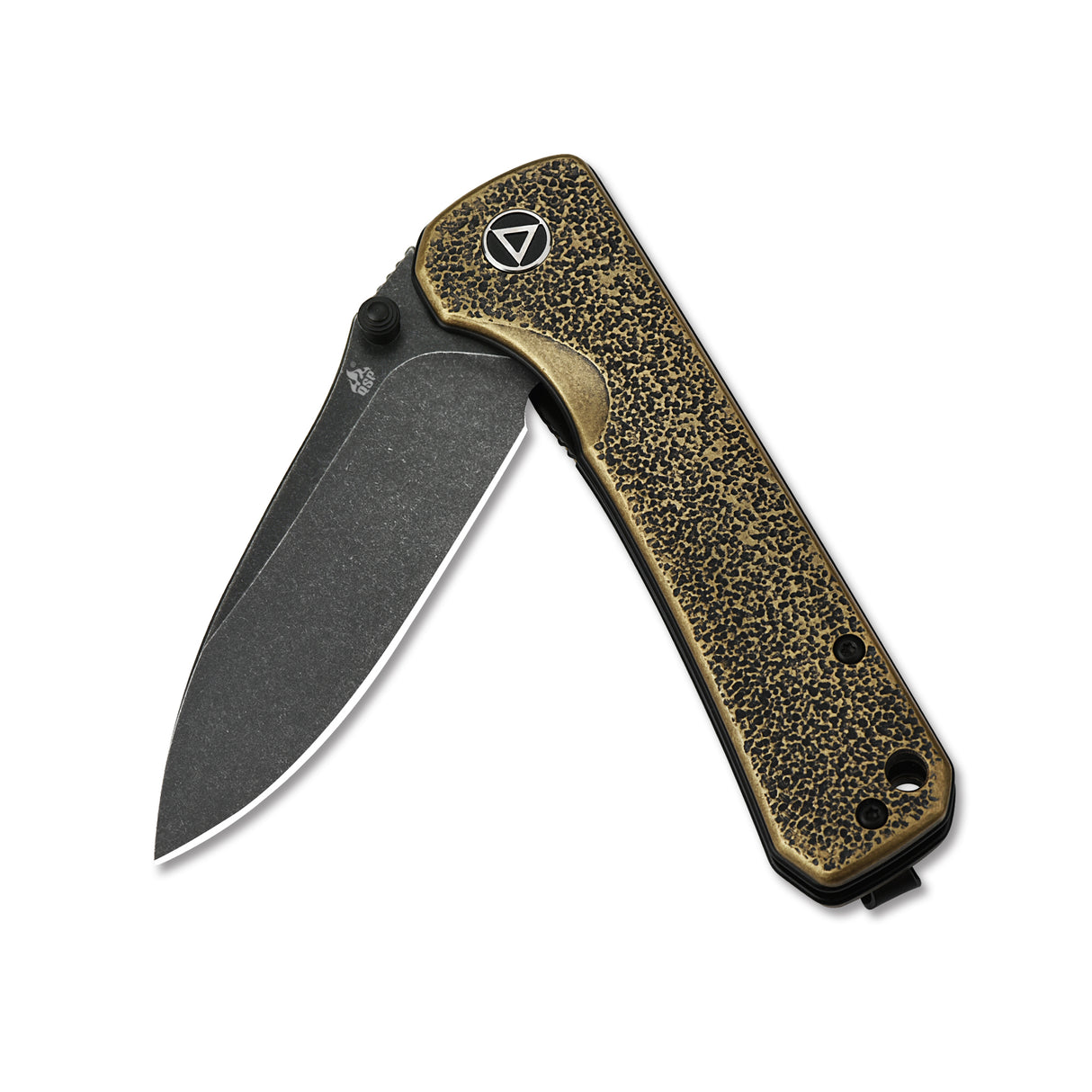 QSP Hawk Liner Lock Pocket Knife with drop point blade and textured brass handle