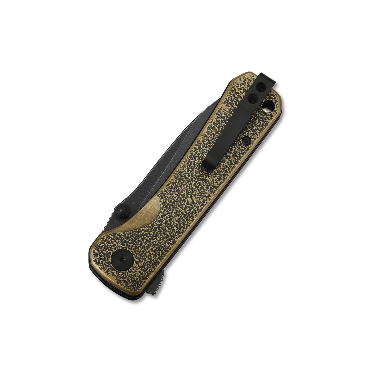 QSP Hawk pocket knife with brass handle and black blade, Liner Lock mechanism