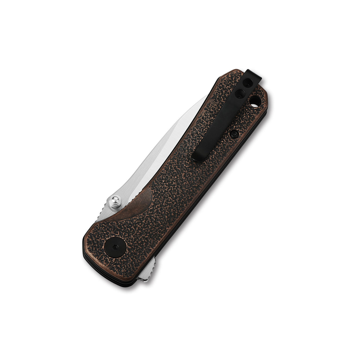 Closed QSP Hawk pocket knife with textured copper handle and liner lock.