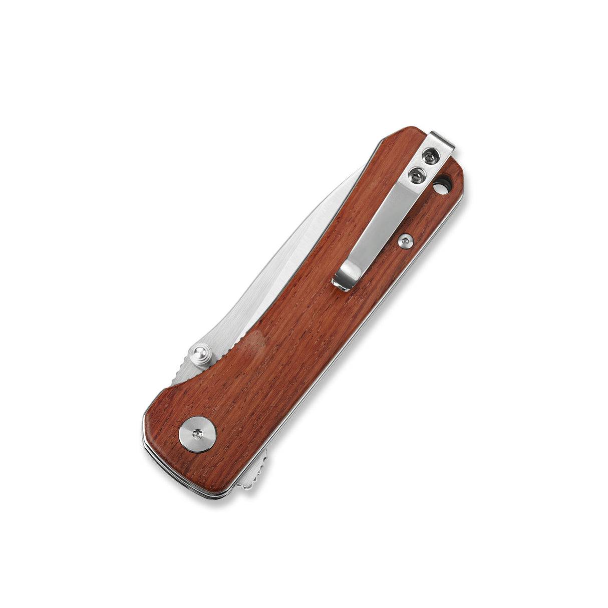 QSP Hawk pocket knife with Mkuruti wood handle and stainless steel clip