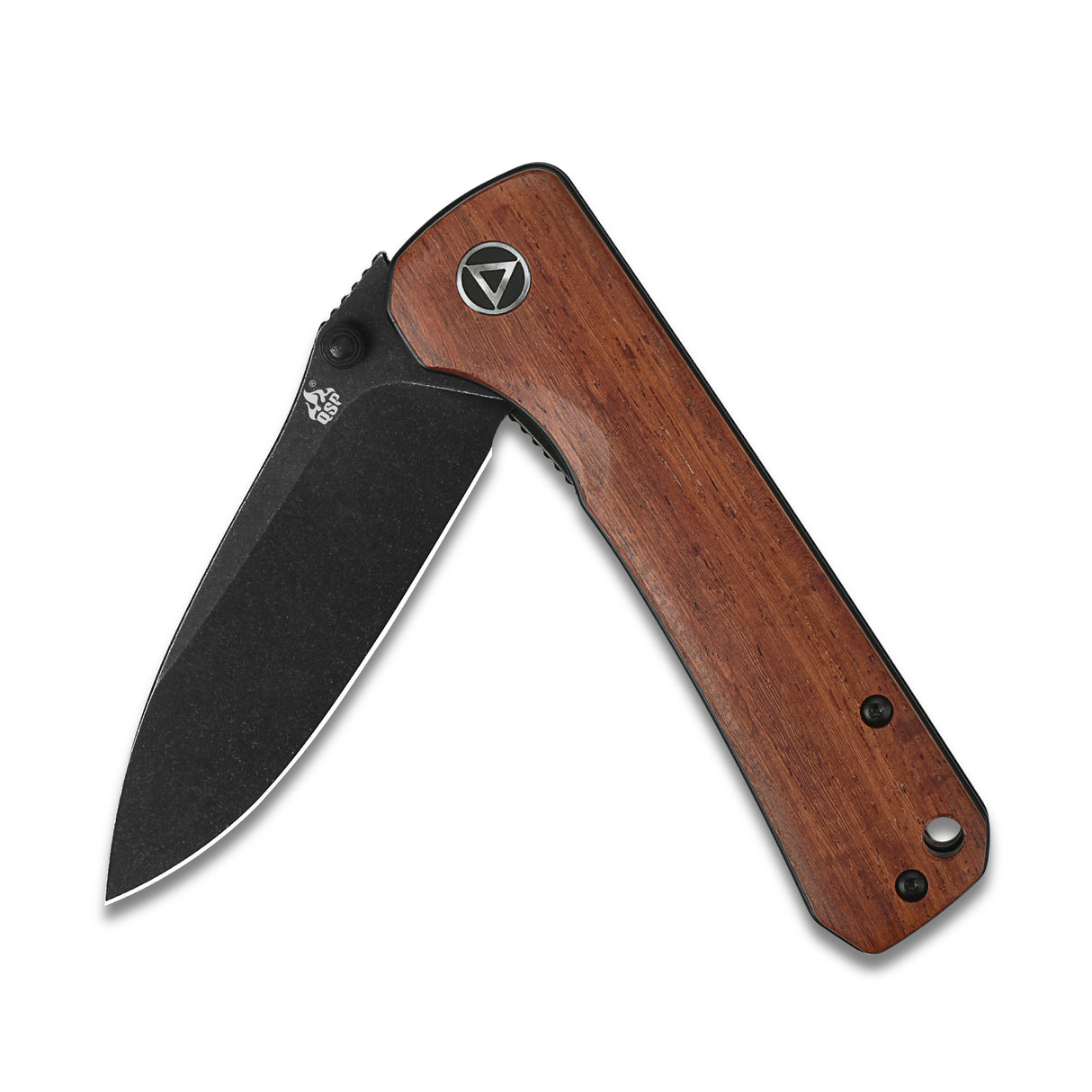 QSP Hawk pocket knife with drop point blade and Mkuruti wood handle.