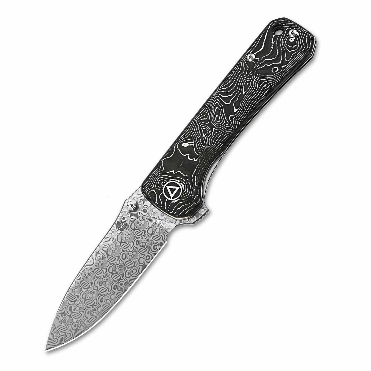 QSP Hawk Pocket Knife with Laminated Damascus Blade and Black Handle