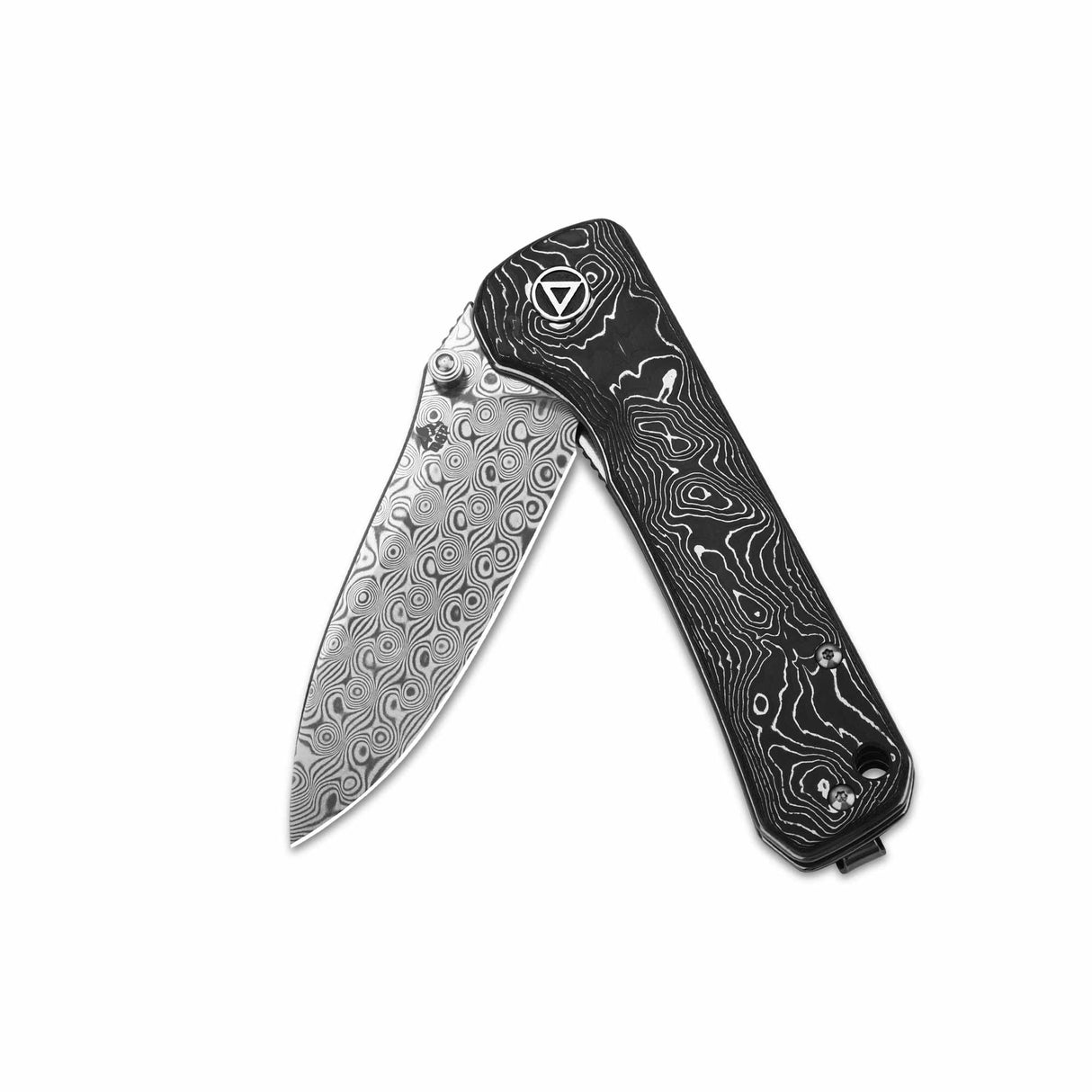 QSP Hawk Pocket Knife with Laminated Damascus Blade and Textured Black Handle