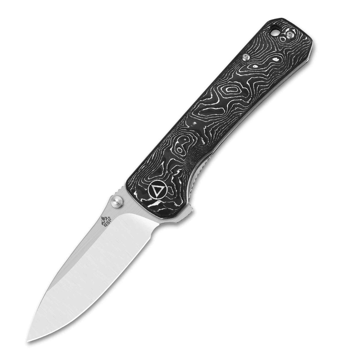 QSP Hawk Pocket Knife with Laminated Damascus Blade and Aluminum Foil Carbon Fiber Handle