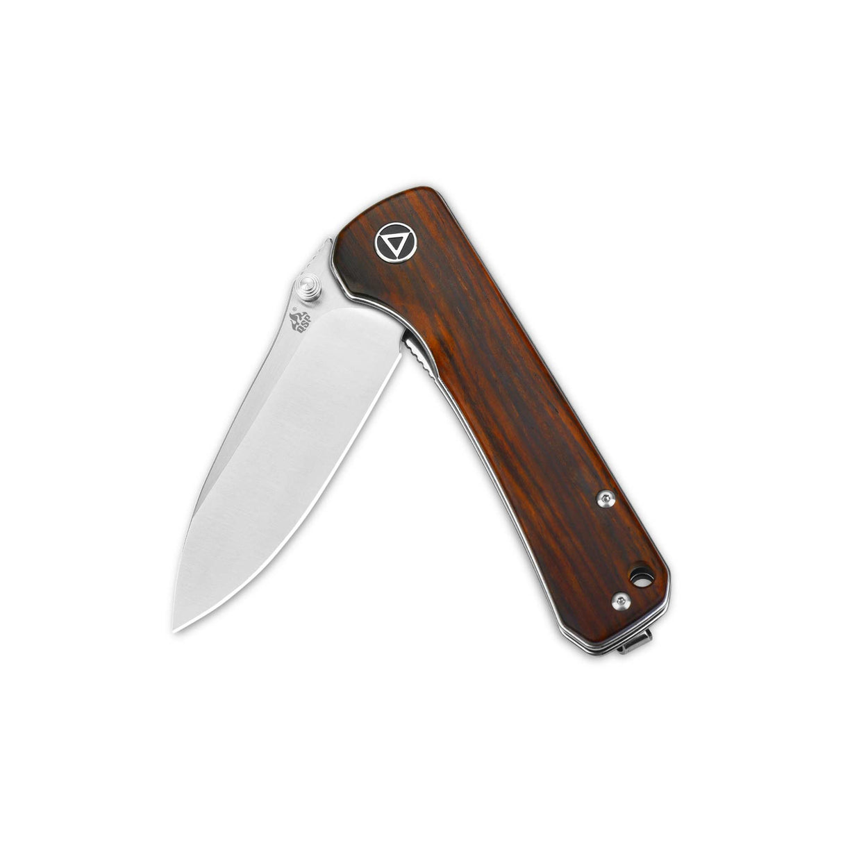 QSP Hawk pocket knife with Cocobolo handle and drop point laminated Damascus blade