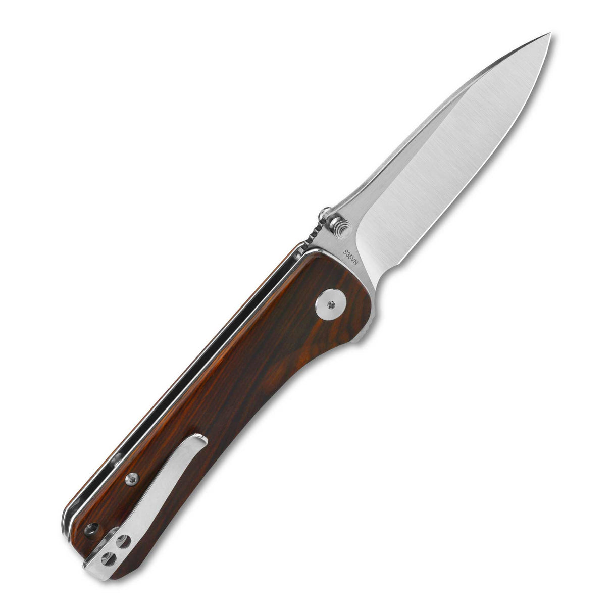 QSP Hawk pocket knife with Cocobolo handle and sleek laminated Damascus blade