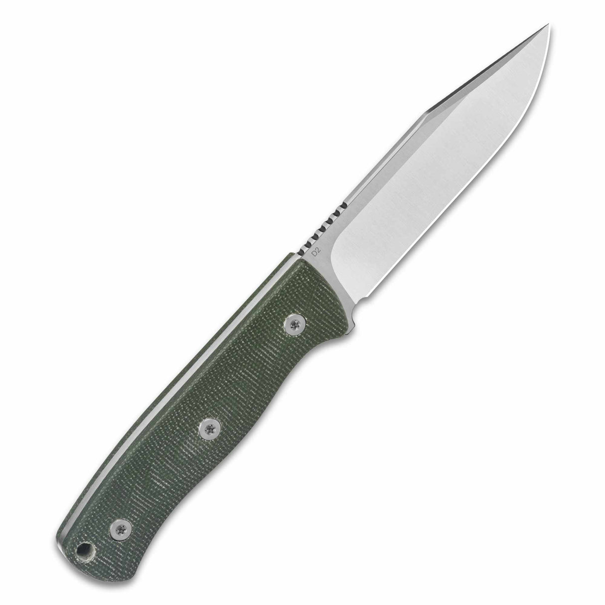 QSP Bison V2 fixed blade knife with D2 steel blade and green Micarta handle