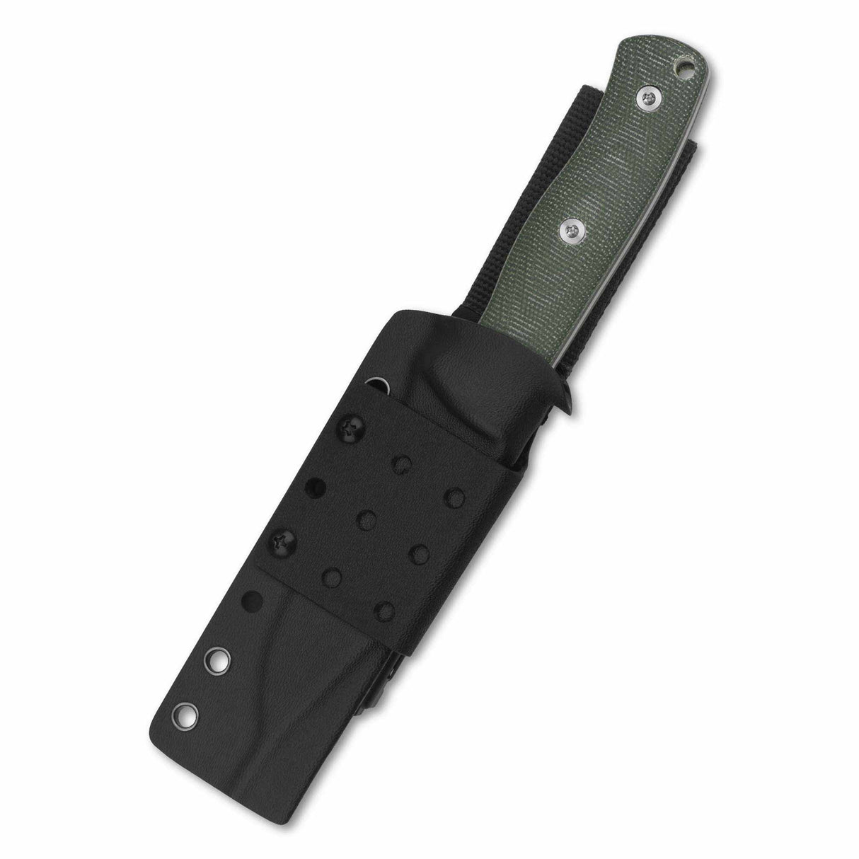 QSP Bison V2 knife with green Micarta handle in Kydex sheath