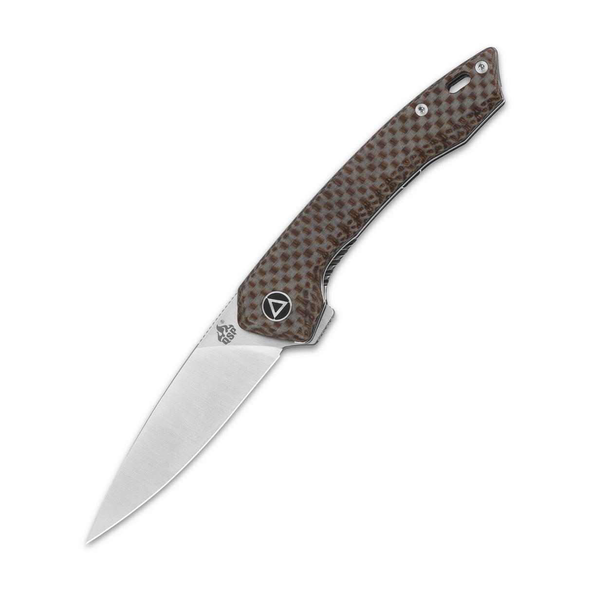 QSP Leopard Liner Lock Pocket Knife with brown Micarta handle and 14C28N blade.