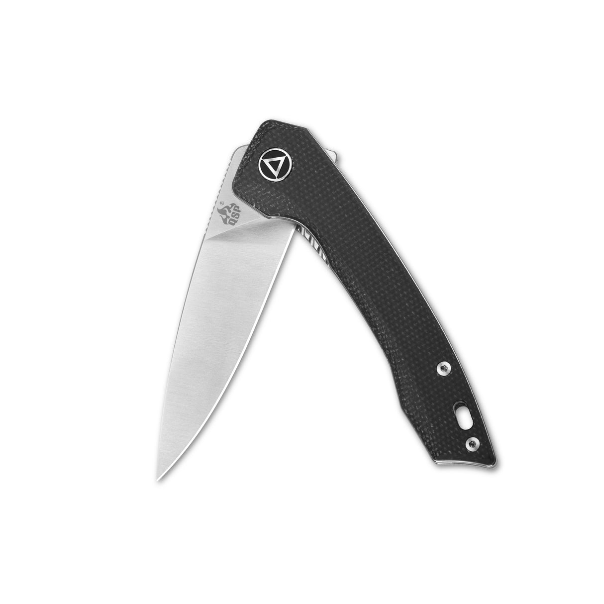 QSP Leopard pocket knife with premium 14C28N blade and durable black Micarta handle.