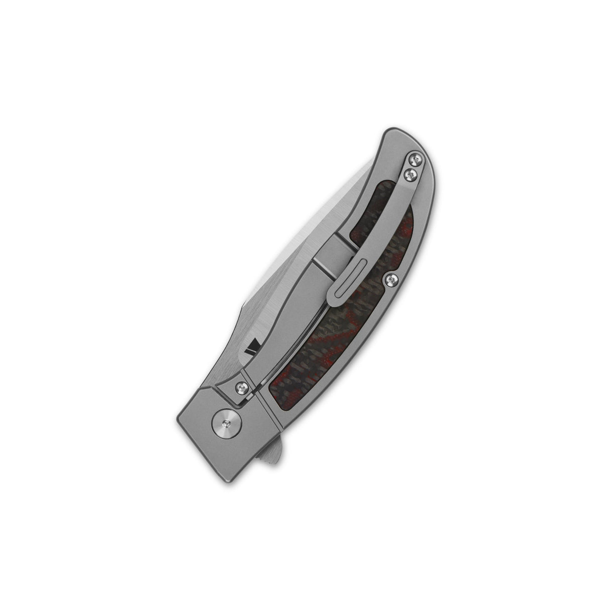 QSP Legatus pocket knife with titanium handle and red G10 inlay, M390 blade design