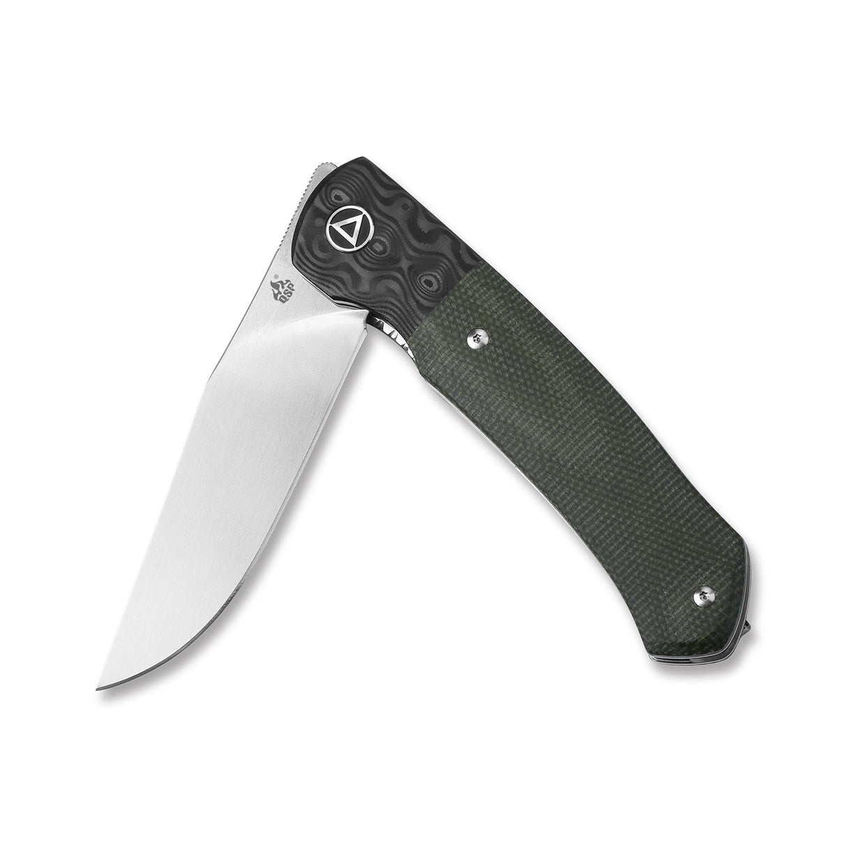 QSP Gannet pocket knife with satin 154CM blade and textured green micarta handle