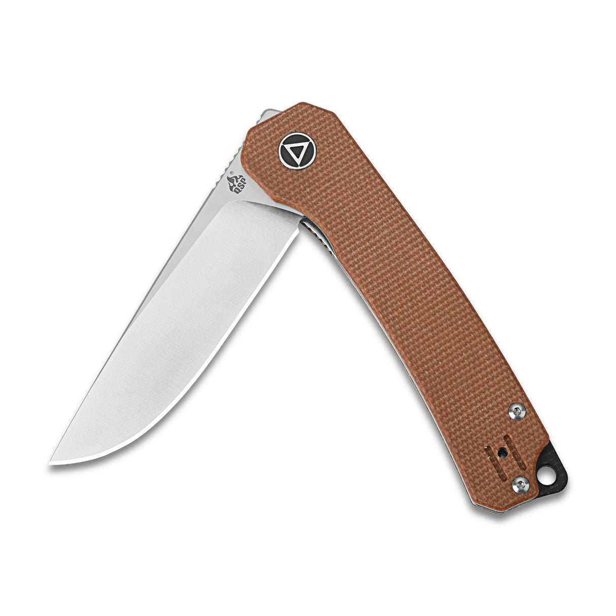 QSP Osprey pocket knife with Micarta handle, featuring a satin finish 14C28N blade