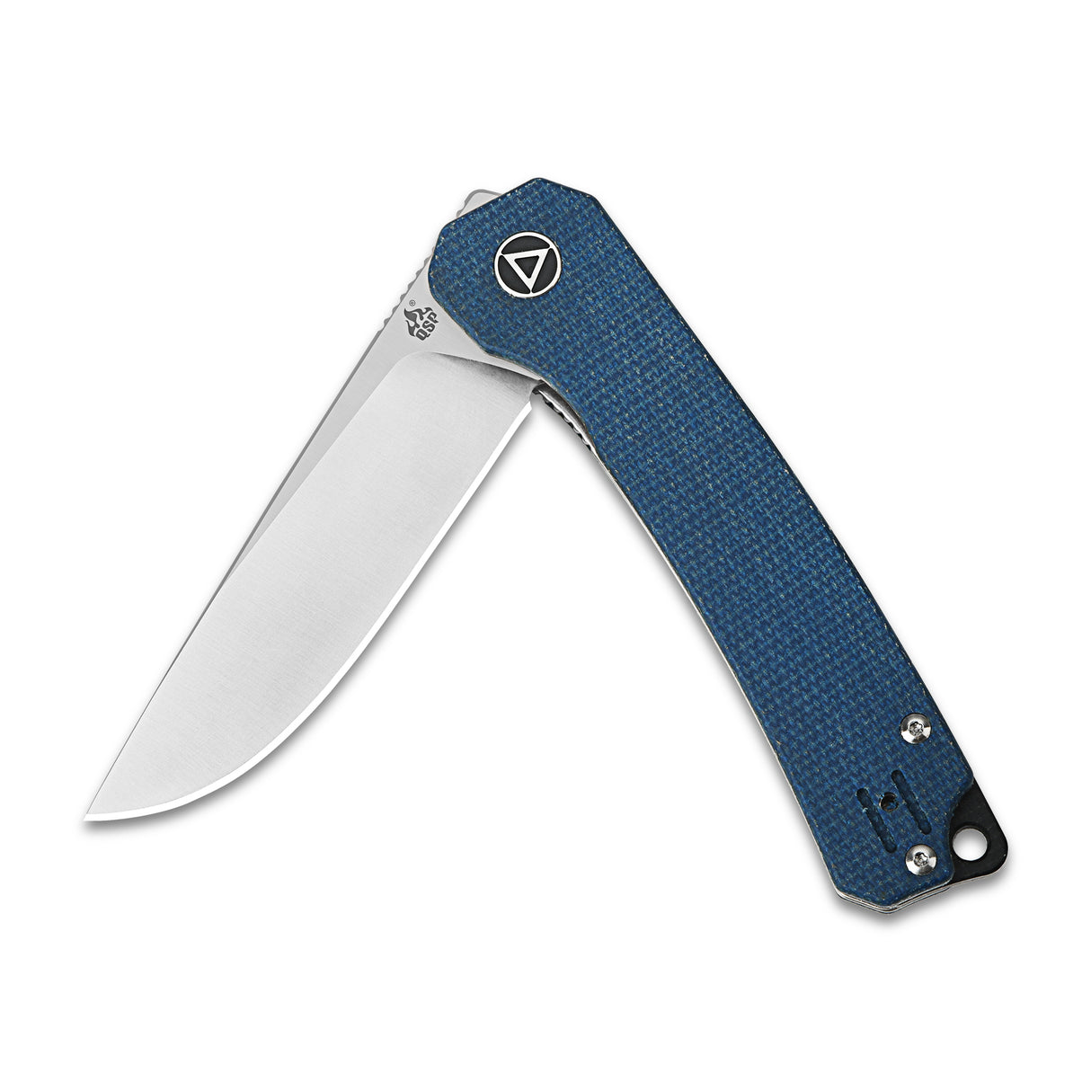 QSP Osprey pocket knife with blue Micarta handle and satin 14C28N drop point blade